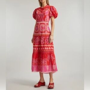COPY -FARM Rio Red Summer Sunrise Midi Dress small